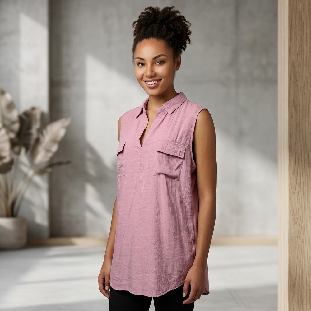 NY Collection Pink Sleeveless V-Neck Utility Tank Top XL Resortwear Gorpcore